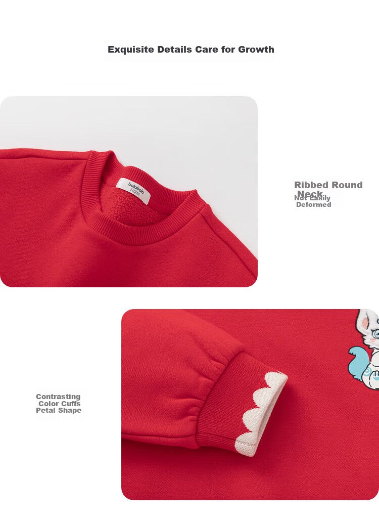 BALABALA Girls' Long-Sleeve Sweatshirt, Children's Top, Spring Wear, Fleece-Lined, New Year Red, Inner Layer, 208125121002 3