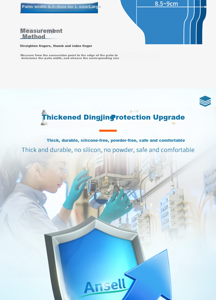 Ansell 92-600 Disposable Nitrile Gloves, Thickened Acid And Alkali Resistant Non-Slip Wear-Resistant Comfortable Powder-Free Industrial Food Laboratory Agricultural Protective Gloves, Size M, 100 Pieces/box 5