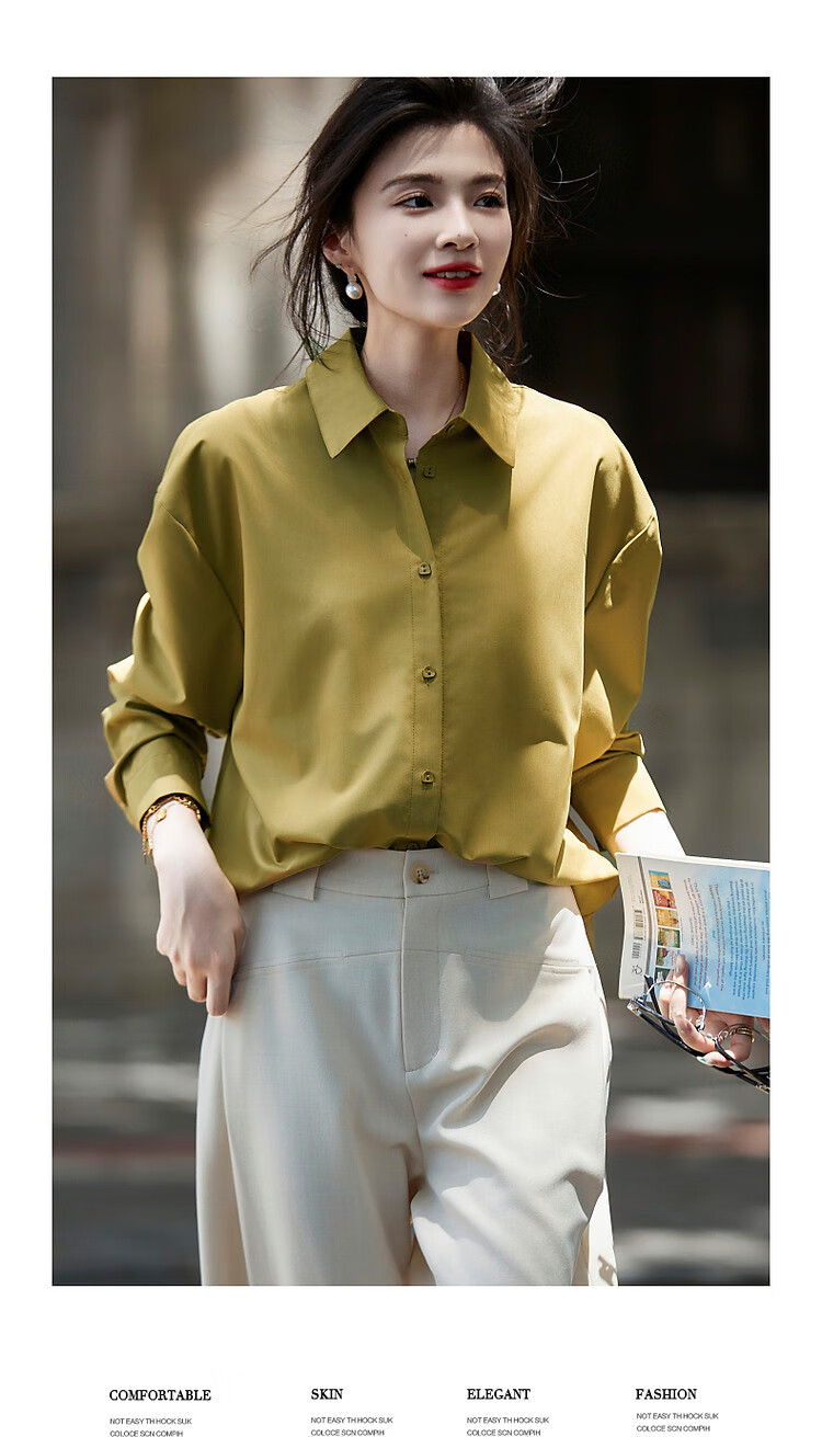 Dme [Commute Shirt] Autumn Simple Fit Drop-Shoulder Long-Sleeve Blouse Women's Top 3