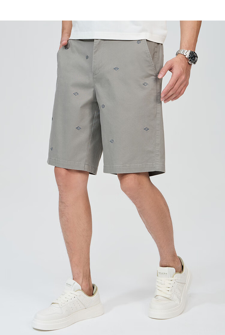 DANCING WOLVES [Dotted Embroidery] Summer Versatile Cotton-Spandex All-Over Printed Lining Men's Casual Shorts, 701 Khaki, Size 29 9