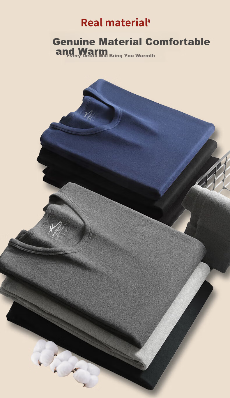 LangSha Men's Thin Thermal Underwear Set, Modal Round Neck Base Layer, Cotton Thermal Underwear for Me 3
