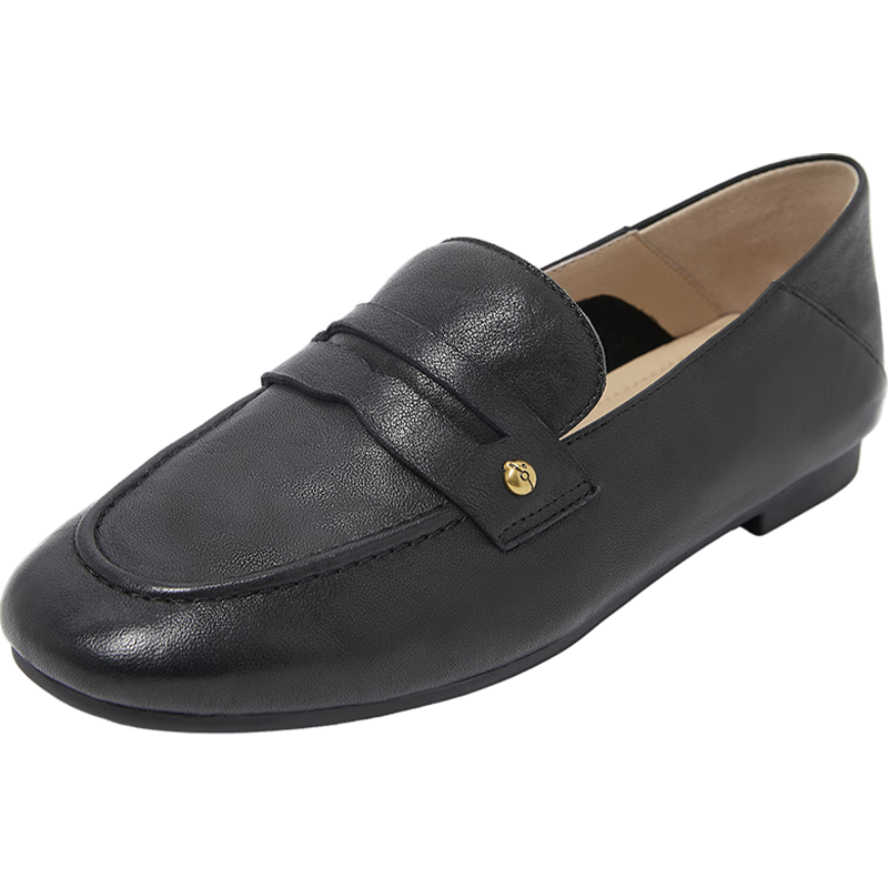 COMELY Low-Heel Loafers for Women, Spring And Summer New Style, Sheepskin Retro Flat Genuine Leather Shoes, Commuter Flats, British Black, Size 36
