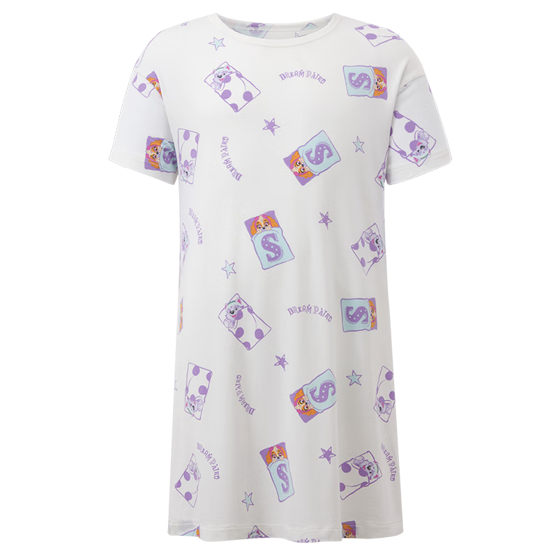 AIMER KIDS Girls' Loungewear, Zero-Carbon Lenzing Modal Short-Sleeve Nightgown, Cooling Sleepwear, Paw Patrol, Size 110