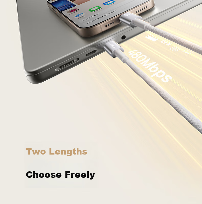 BASEUS Apple 18 Charger Cable, Dual Type-C Data Cable, PD100W Fast Charging Cord, Suitable for IPhone 17/16/15, Huawei, Xiaomi Laptops, 1 Meter 15