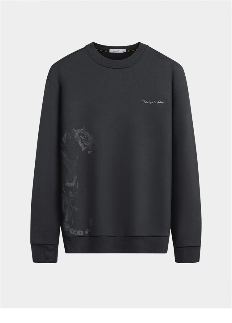 DANCING WOLVES [National Style] Classic Crew Neck Sweatshirt with Exquisite Chinese Style Print Men's Sweatshirt 314 Red-Brown XL(180) 1