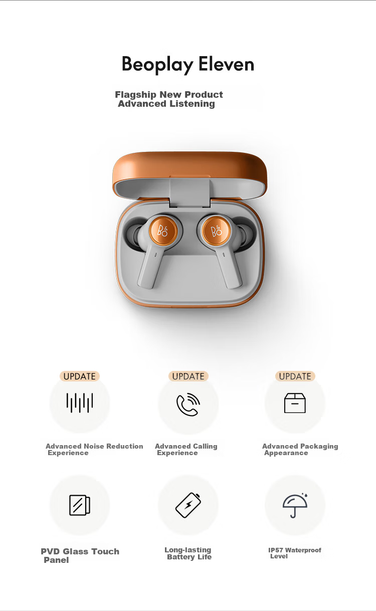 B&O Eleven Flagship Active Noise-Cancelling Wireless Bluetooth Earphones, Upgraded Version of Beoplay EX In-Ear Headphones, Warm Aluminum Color, Holiday Gift [Endorsed by Gong Jun] 2