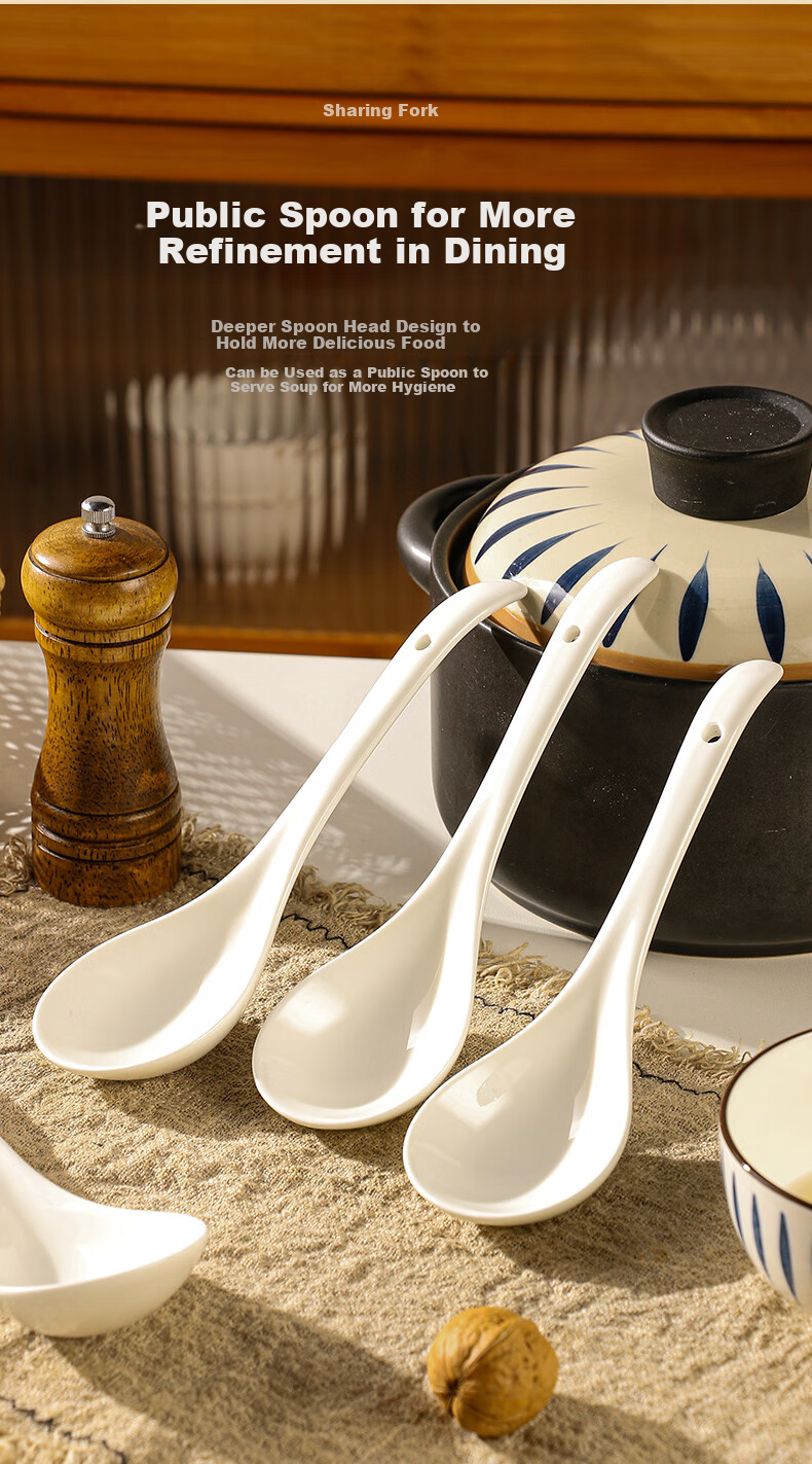 Guangyi Ceramic Large Ladle with Long Handle, Household Ceramic Soup Spoon, Large Serving Spoon for Soup And Porridge, Tablespoon, Soup Spoon GY8840 6