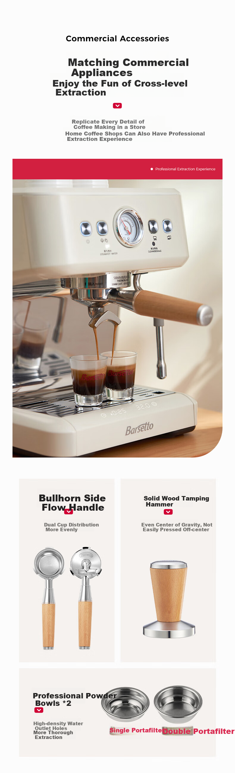 Barsetto [Mid-Autumn Festival Gift] Baishengtu Coffee Machine, Small Italian Semi-Automatic Home Use, Dual Heating Dual Pump, Bean Grinding All-In Espresso Extraction, Detachable Machine, BAE-M3 Black Set 10