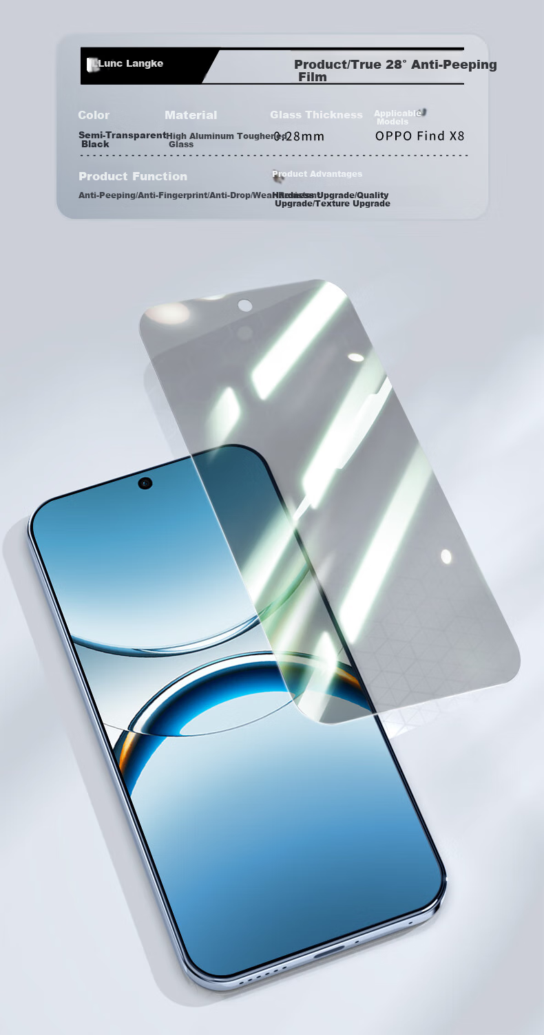 LLUNC [2-Pack] Privacy Screen Protector for OPPO Find X8, Full Coverage Tempered Glass Film, Ultra-Thin Anti-Peeping Anti-Fingerprint Shatterproof Phone Screen Protector for FindX8 3