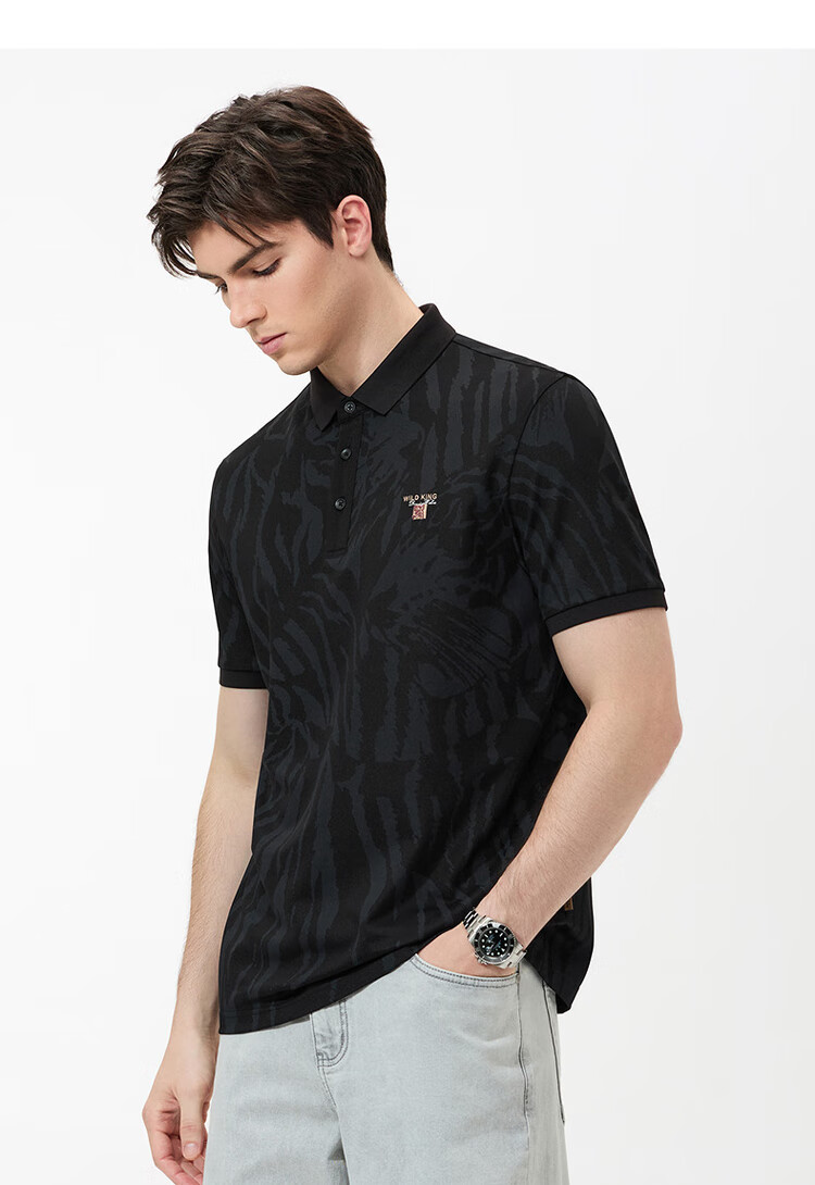 DANCING WOLVES [7A Antibacterial & Mulberry Silk] Summer National Trend All-Over Print Short-Sleeve POLO Shirt for Men, 701 Khaki, M(170) 2