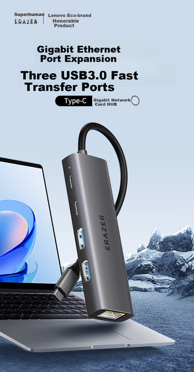 Lenovo Invests in Brand Yinengzhe Type-C Expansion Dock, Gigabit Ethernet Adapter, Network Cable Converter, Splitter, Universal USB, for Lenovo Computers, Laptops, And Desktops 1