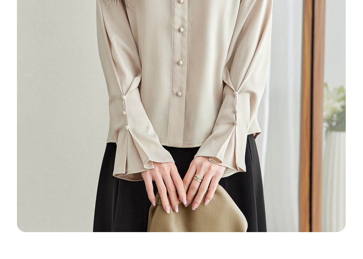 YUZHAOLIN V-Neck Faux Placket Romantic Ruffle Sleeve Long Sleeve Shirt Fashion Casual Work Blouse Y51S015 17