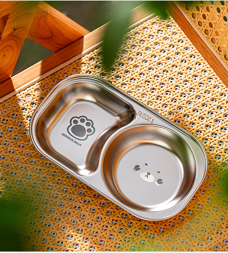 Onlycook Children's Plate, 304 Stainless Steel Baby Food Tray with Dividers, Infant Serving Dish for Dipping Sauce And Complementary Foods 12