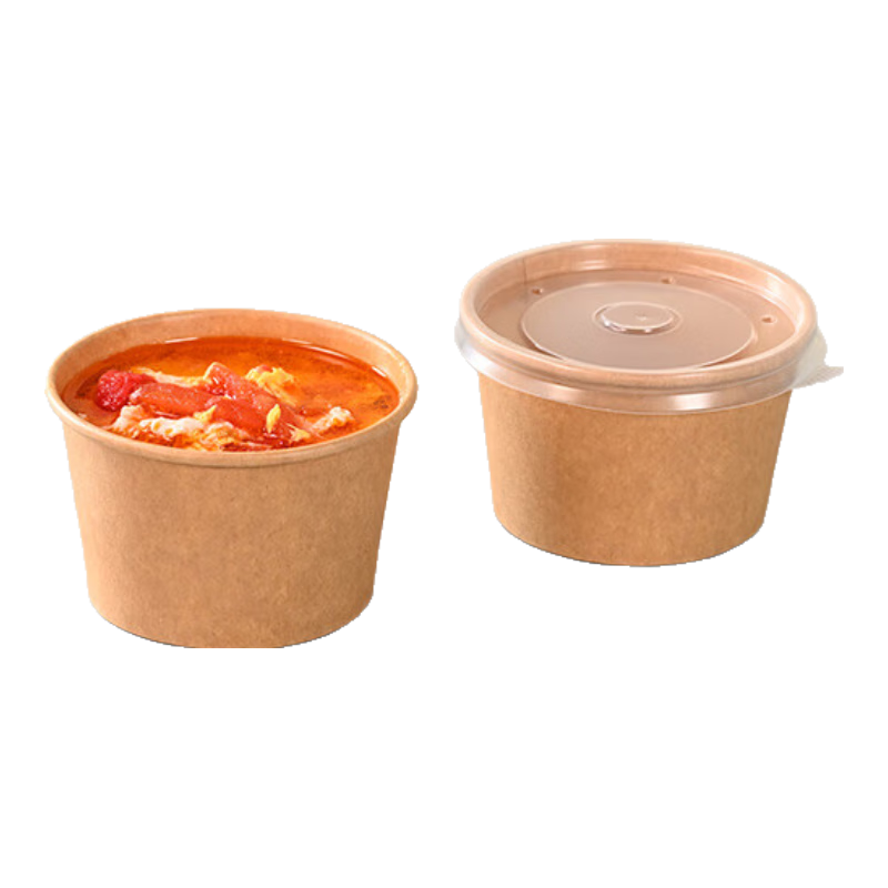 Babike Disposable Kraft Paper Soup Cups, Biodegradable, for Taro Balls, Takeout Bowls, Dessert Containers, 250ml, 20 Pieces