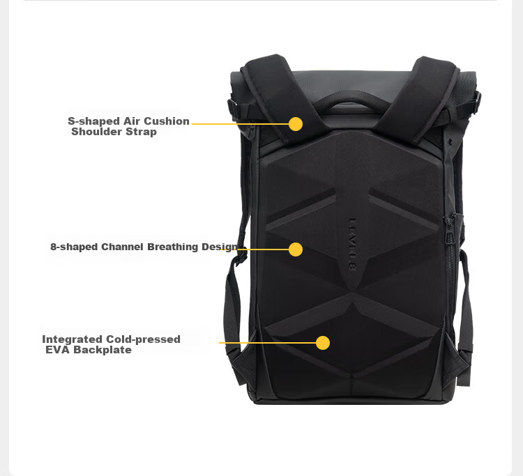 LEVEL8 Natural Square Men's Backpack, 16-Inch Laptop Bag, Commuter Zipper Large Capacity Schoolbag, Business Travel Backpack 6