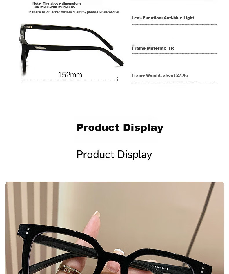 Boshide Blue Light Blocking Glasses, Non-Prescription Lenses, Fashionable Large Frame to Make Face Look Smaller, Bare-Faced Beauty Essential for Women And Men, Black Frame, Glossy Black 13