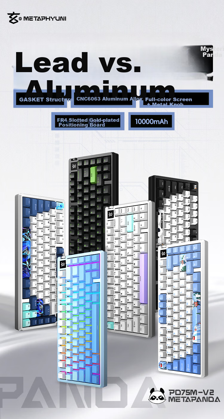 Xuanpai PD75M-V2 Custom Aluminum Mechanical Keyboard Bluetooth Wireless Tri-Mode Gaming Keyboard Aluminum Tuo Tuo Multimedia Color Screen with Knob Sonyke Switch Xiaoxue Xiongmao 1