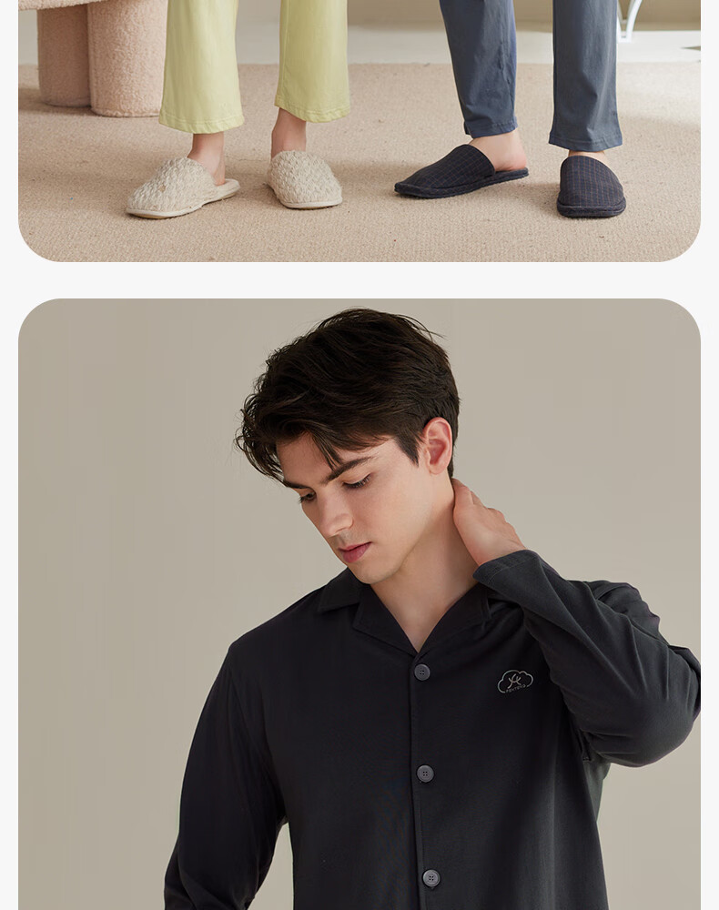 Fenteng Couple's Pajamas, Women's Spring And Autumn New Style, Pure Cotton Long-Sleeve Round Neck Loose-Fitting, Youth Men's Large Size All-Cotton Home Wear Set 2