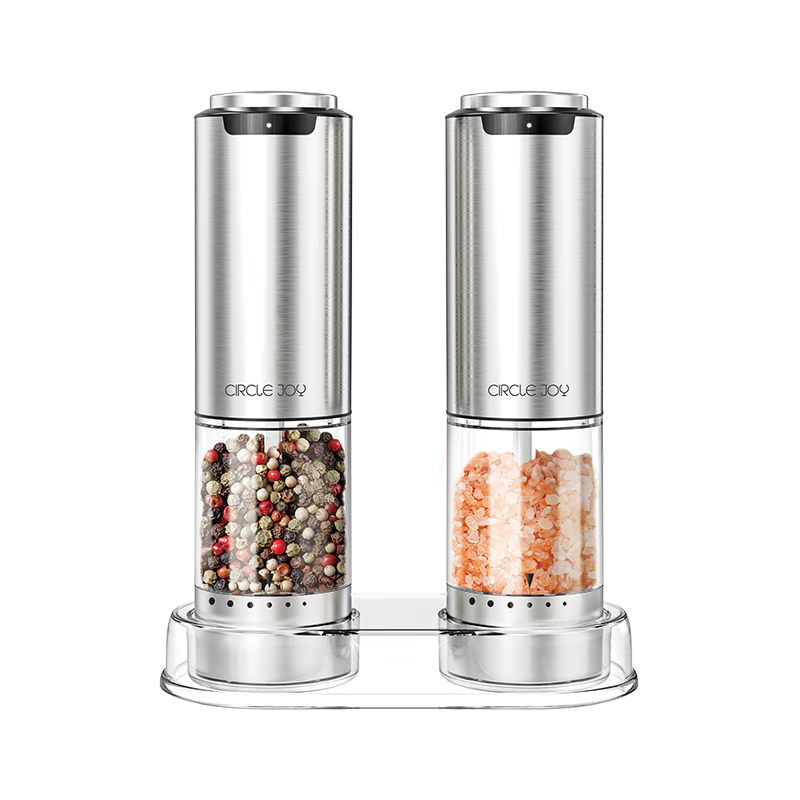 Circle Joy Stainless Steel Electric Pepper Grinder Rechargeable Home Sichuan Pepper And Sea Salt Grinder Seasoning Bottle Jar Set of Two