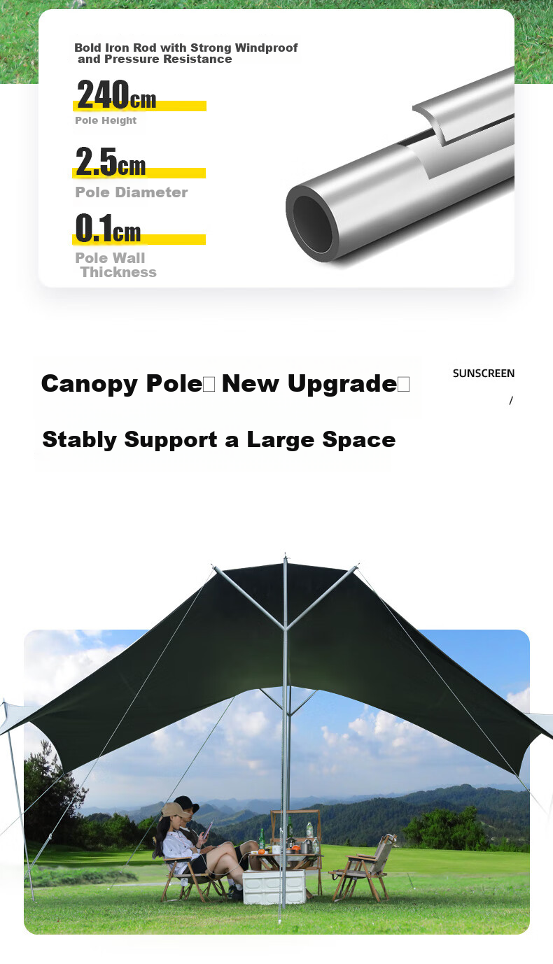 CAMEL Triforce Sky Dome Tent, Large Outdoor Camping Black Tarpaulin, Sun Protection Beach Canopy, Complete Set of Equipment 17