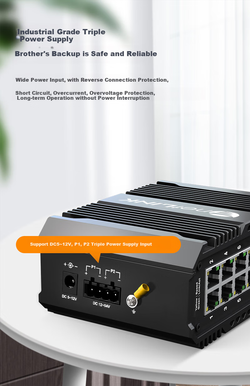 NetLINK Industrial Switch, 8-Port 100Mbps Industrial Ethernet Switch, DIN Rail Mount, Power Supply Not Included, HTB-6000 3