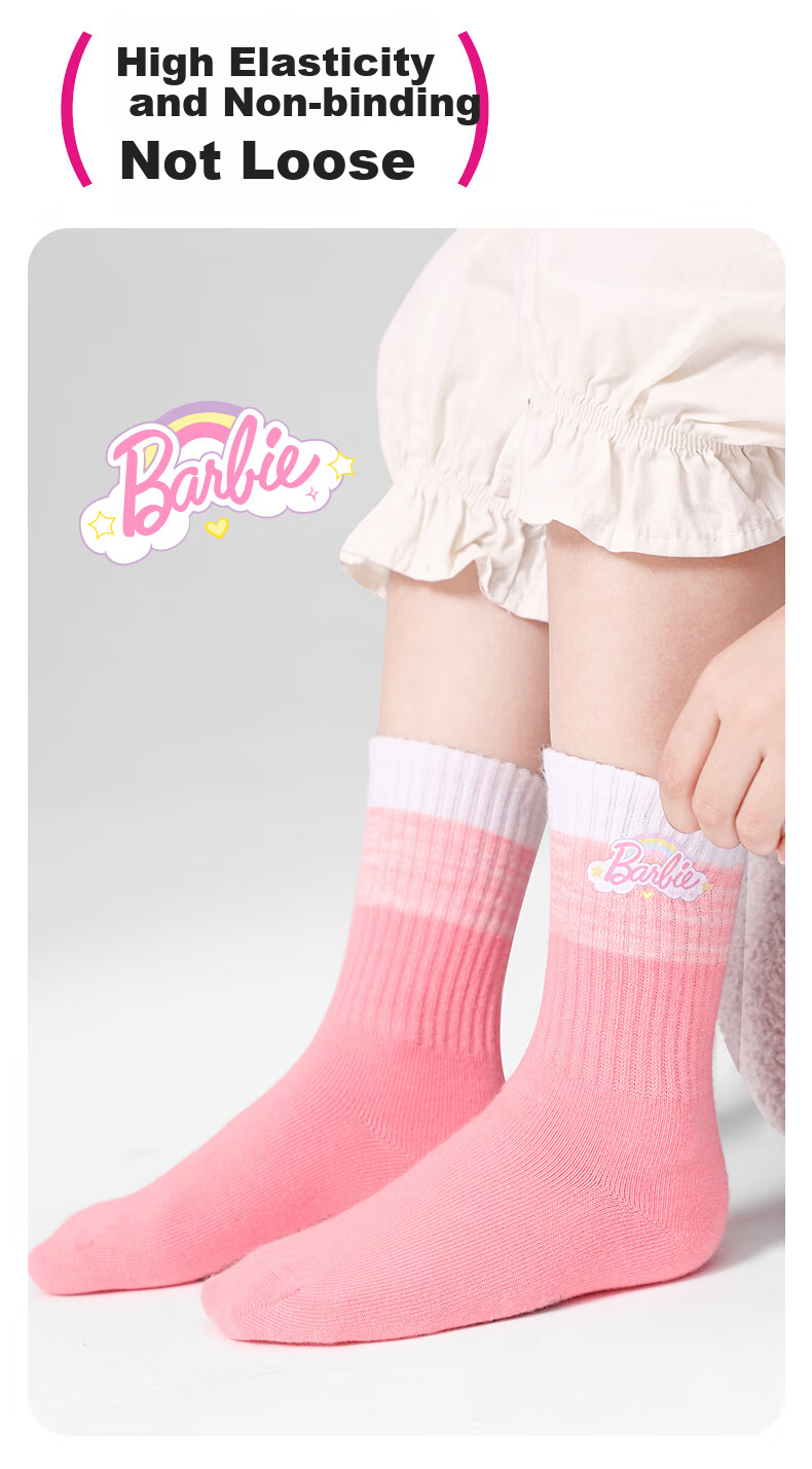 Barbie Girls' Socks, Short Socks for Toddlers, Spring And Autumn Socks for Girls, Student Children's Cotton Socks, Mid-Calf Versatile School Uniform Style Socks 6