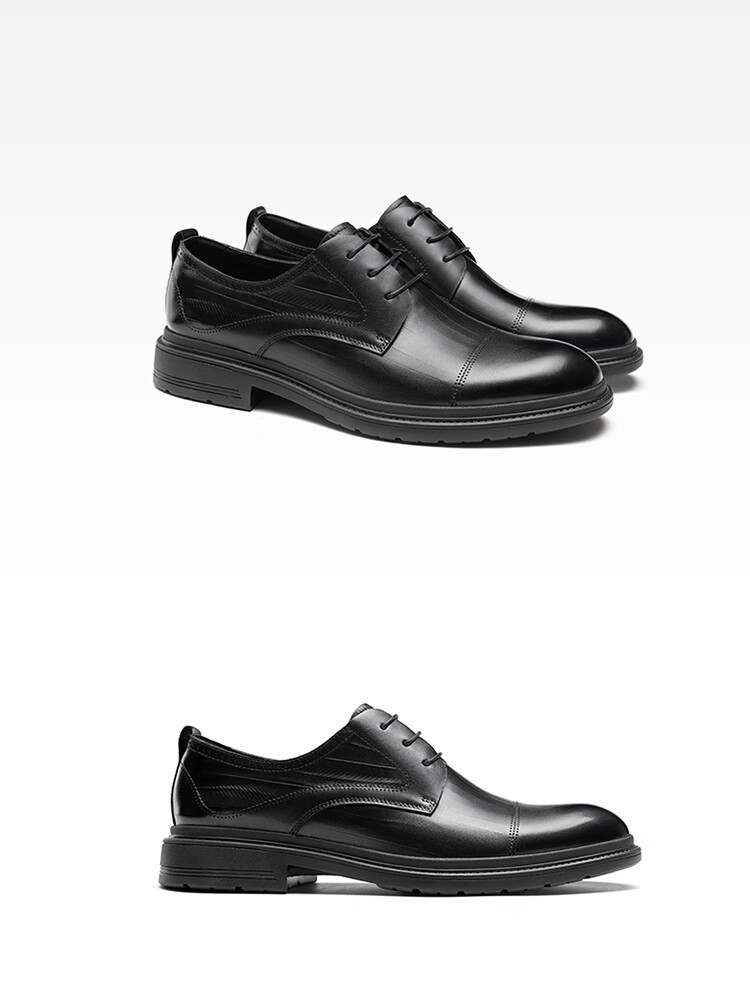 Aokang Men's Shoes, Spring Business Formal Leather Shoes, Men's Work Commute Lace-Up Leather Shoes, Black, Size 39 12