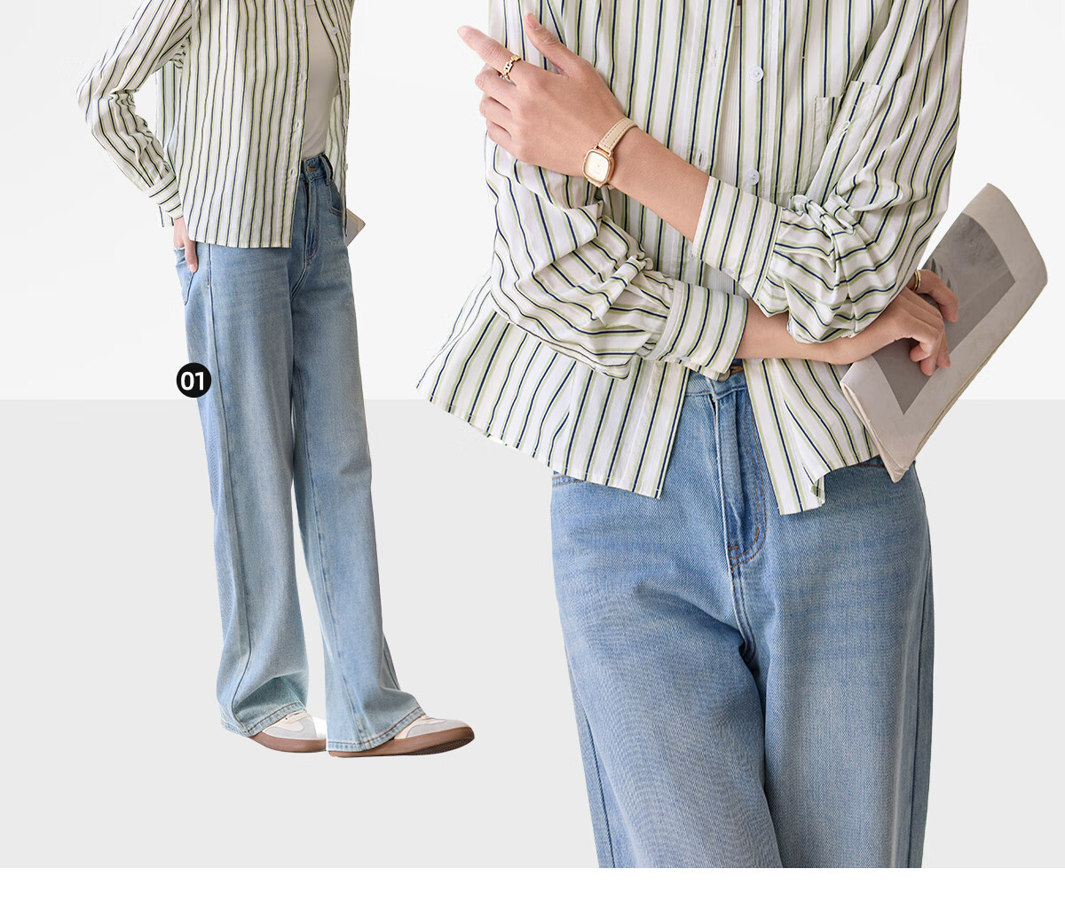 Chushen Women's Long-Sleeve Shirt, Contrasting Color Lapel, Classic Striped Short Casual Commuter Pure Cotton Blouse S51S043 2