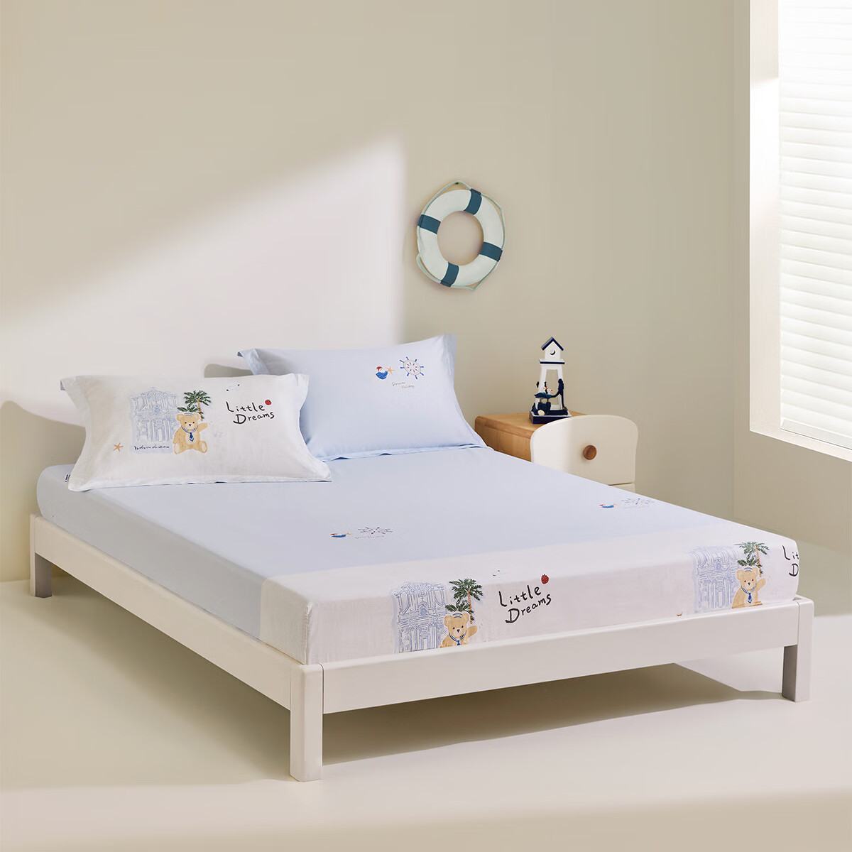 Luolaikids Three-Piece Set, Maternity A-Class 60-Count Ultra-Soft Pure Cotton Dormitory Single Bed Fitted Sheet And Pillowcase, Suitable for 1.2-Meter Bed