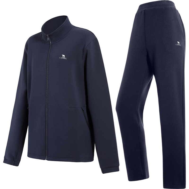 CAMEL Casual Sports Set for Men, Stand-Up Collar Classic Style Long-Sleeve Trousers Spring And Autumn Sports Knitted Two-Piece Sportswear
