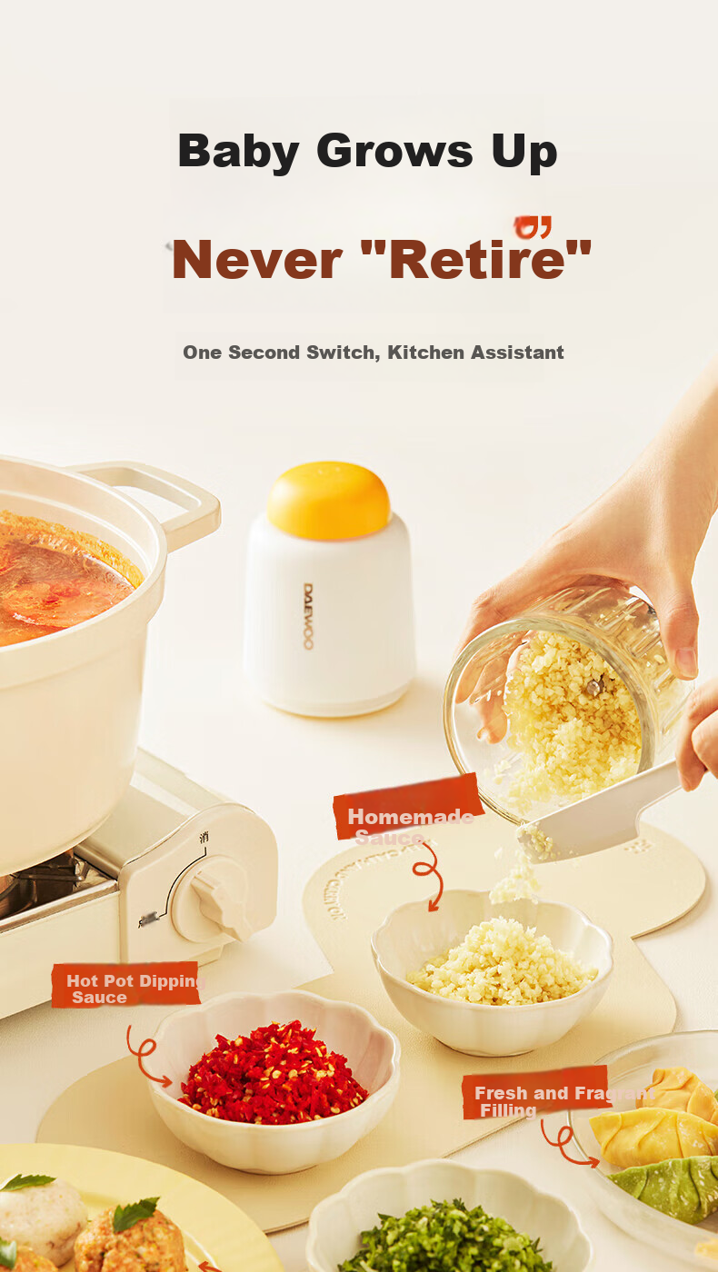 DAEWOO Baby Food Processor, Multifunctional Infant Grinder, Meat Mincer, Puree Maker, Automatic, 8 Blades, Dual Cups, Dual Blades 11