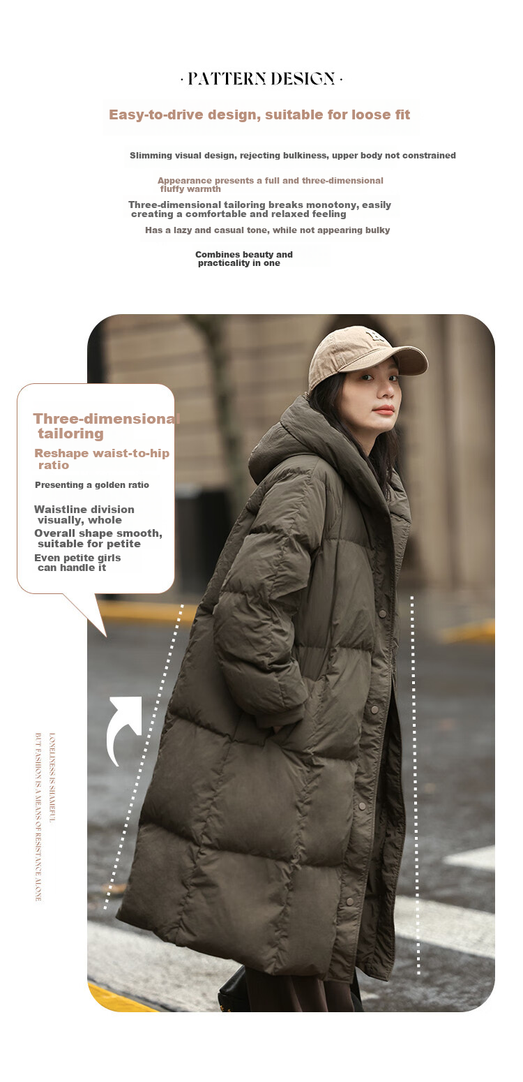 Dme [Retro Long Hooded Down Jacket] Winter Style with Side Pockets, Waist Belt, Long Women's Down Coat, Coffee Color, M 9