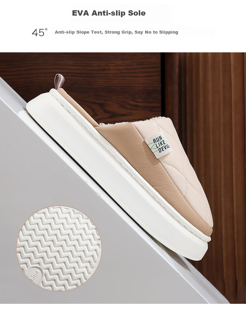 GUOLUOFEI Spring And Autumn Slippers for Men, Waterproof Indoor Cotton Slippers for Women, Thick-Soled Non-Slip Cotton Slippers, Khaki, Size 44/45 7