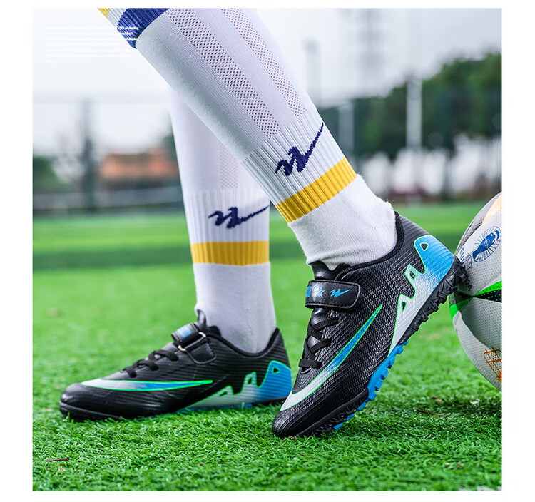Shuangxing Children's Soccer Shoes for Boys And Girls, Big Kids' Molded Studs TF Artificial Grass Training Shoes, Student And Youth Slip-On Sneakers 14