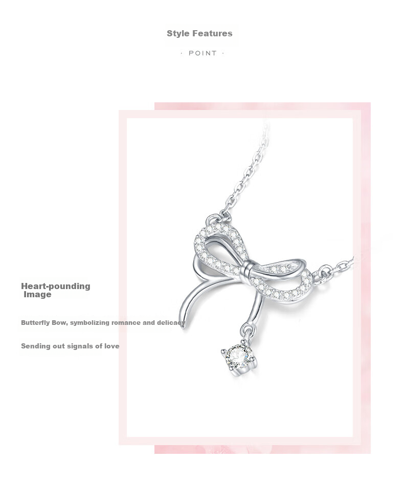 CHOW TAI SENG [Birthday Gift] Butterfly Knot Pure Silver Necklace for Women, Luxurious Niche High-End Collarbone Chain for Girlfriend 4