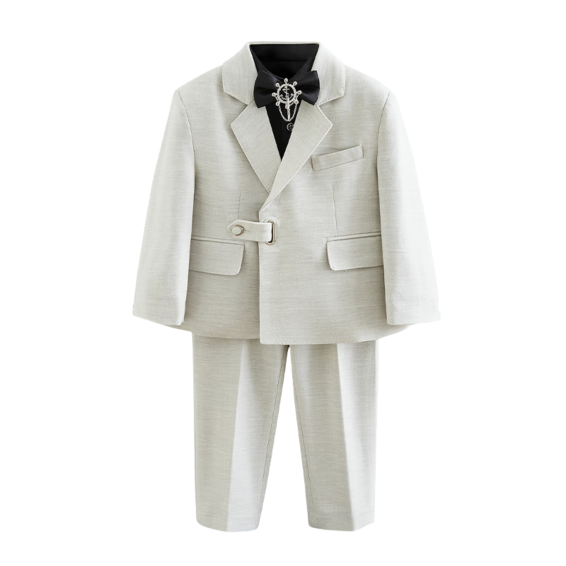 Romon Kids Suit Set Flower Boy Piano Performance Host Tuxedo Boys First Birthday Suit Off-White 130