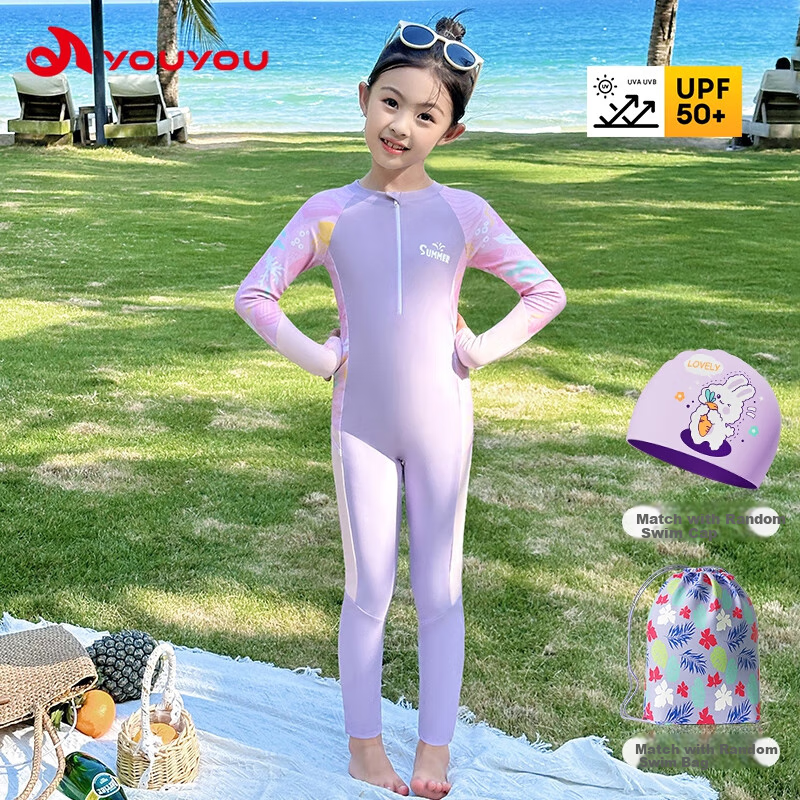 Детский купальный костюм Youyou Children's, с длинным рукавом и штанами, защита от солнца, для плавания в горячих источниках, для детей старшего возраста, фиолетовый, 2XL