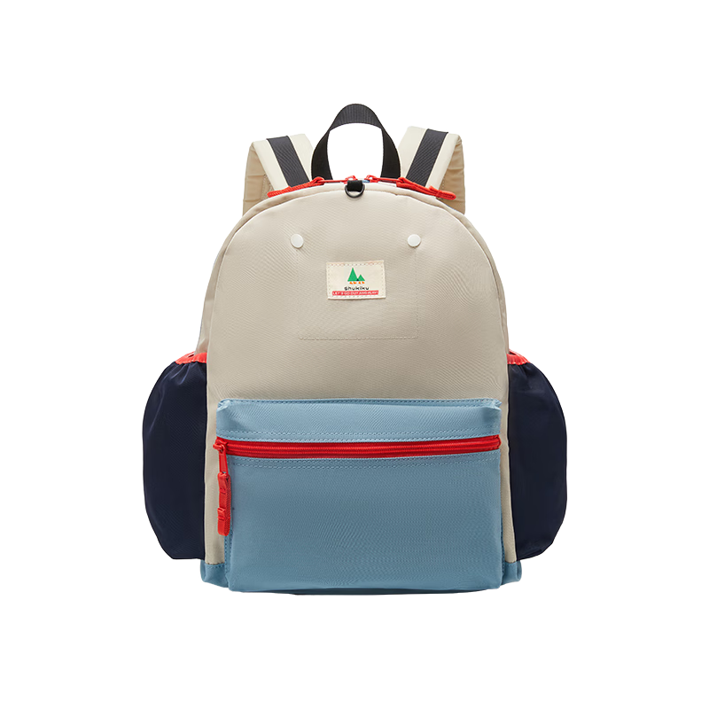 SHUKIKU Classic Color-Block Children's Backpack, Kindergarten Shoulder Bag for Grades 1-3 Elementary School Students, Blueberry Ice Cream, M Size