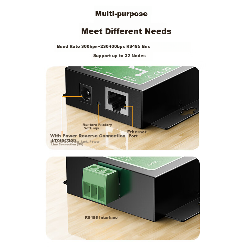 BIAZE Serial Server RS485 to Ethernet, IoT Network Module Single-Port RJ45 Communication Gateway, TCP/IP Networking with Built-In WEB Management for Development Assistance