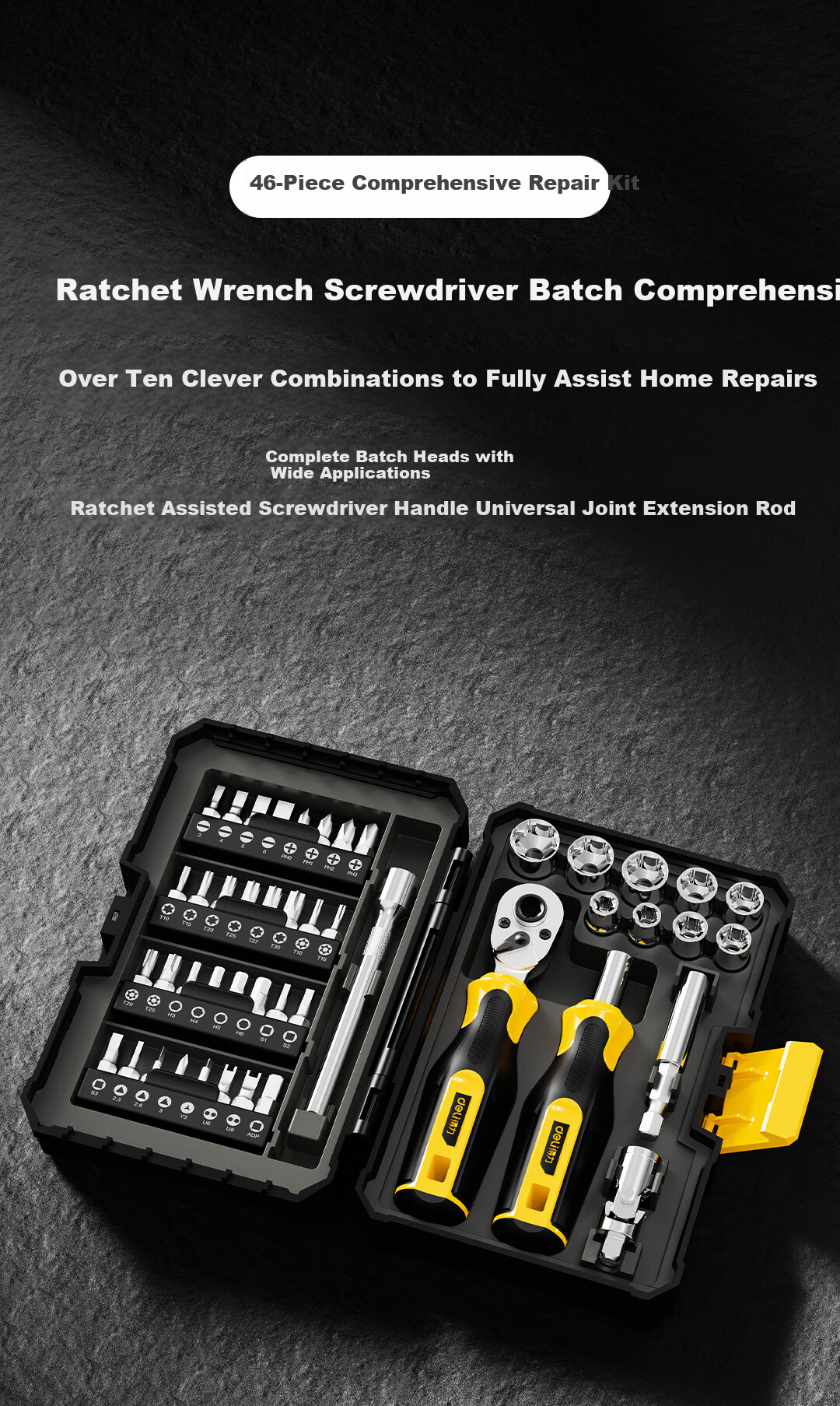 Deli Cycling Toolbox Ratchet Wrench Auto Repair Socket Set Precision Maintenance Bicycle Disassembly 52-Piece Screwdriver Set 1