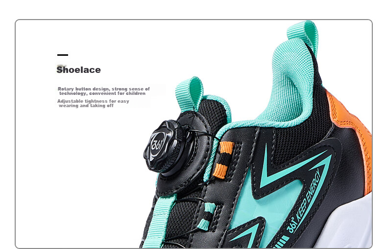 361° Children's Running Shoes, Fall/winter, Boys And Girls 3-14 Years Old, Shock-Absorbing, Rotary Buckle, Leather Upper Sneakers, Black, Size 41 4