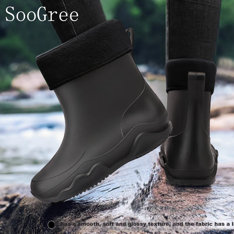 SooGree Mid-Calf Rain Boots for Men And Women, Couples' Outdoor Camping Fishing Car Washing Hiking Cycling Waterproof Non-Slip Wear-Resistant Work Shoes