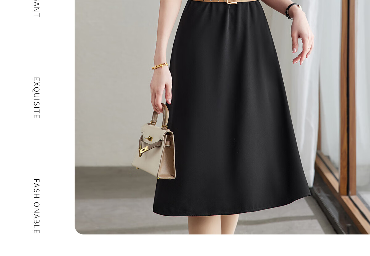 YUZHAOLIN Colorblock Short Sleeve Dress Women Waist Slim Elegant Fashion Lapel Little Black Dress (with Belt) Y52Q038 10
