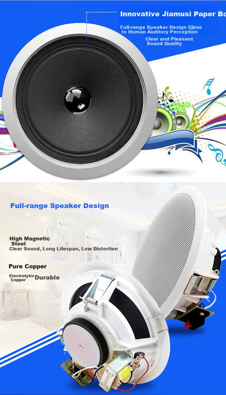 Newmine D168 Constant Voltage Ceiling Speaker Sound System Set, Suspended Ceiling Background Music Public Address Amplifier Speaker System (6-Inch One-To) 8