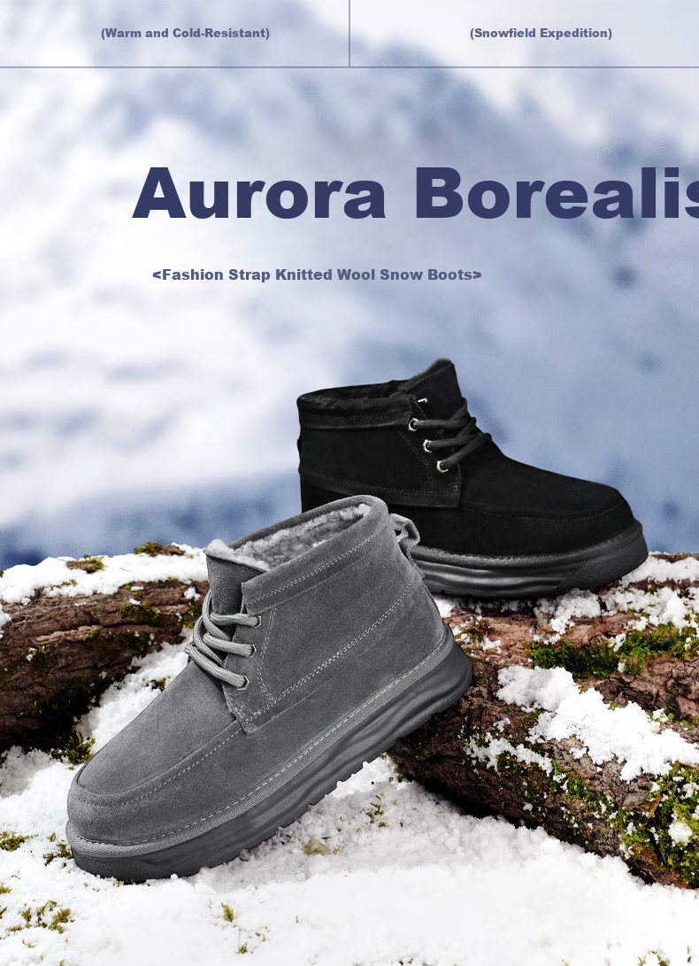 Belle Men's Shoes, Aurora Outdoor Casual Snow Boots, Thick Warm Cotton Boots, Northeastern Style A1783, Black, Size 42 1