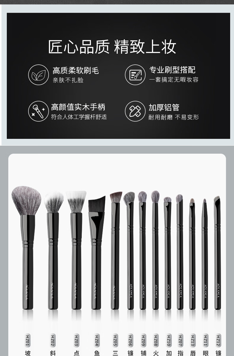 AOLANLA Black Seed Makeup Brush Set 13 Pieces Including Fish Tail Foundation Brush, Triangle Highlighter Brush, Eyebrow and Eyeliner Brushes Gift for Girlfriend 8