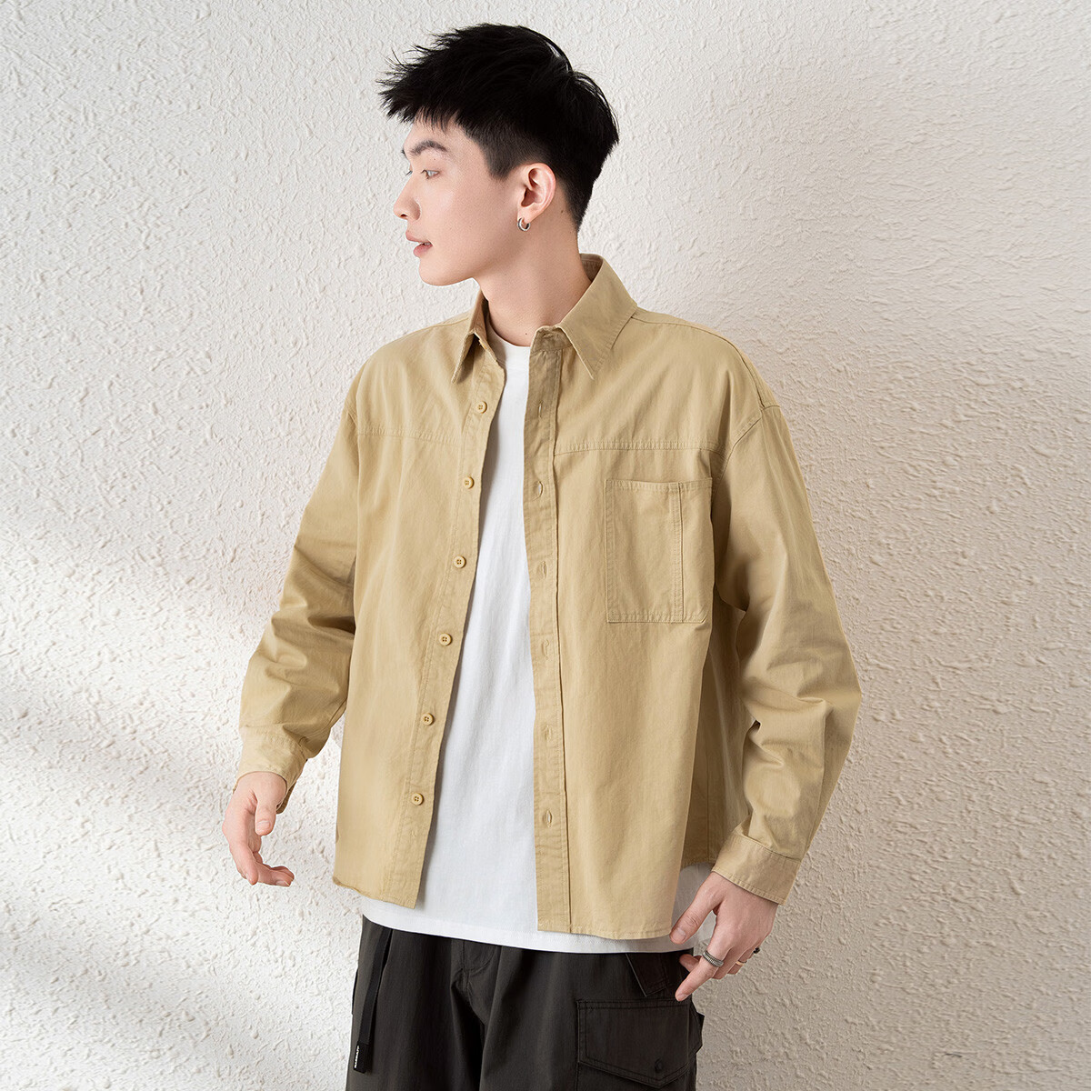 TonLion 2025 Spring Men's Shirt, Long Sleeves with Pockets And Hem, Men's Top