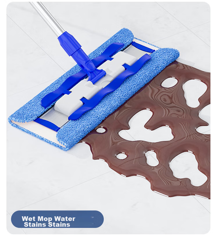 MR.SIGA Flat Mop, 42CM with 2 Cloths, 135CM Stainless Steel Handle, No-Hand Thickened Absorbent Mop Cloth 5