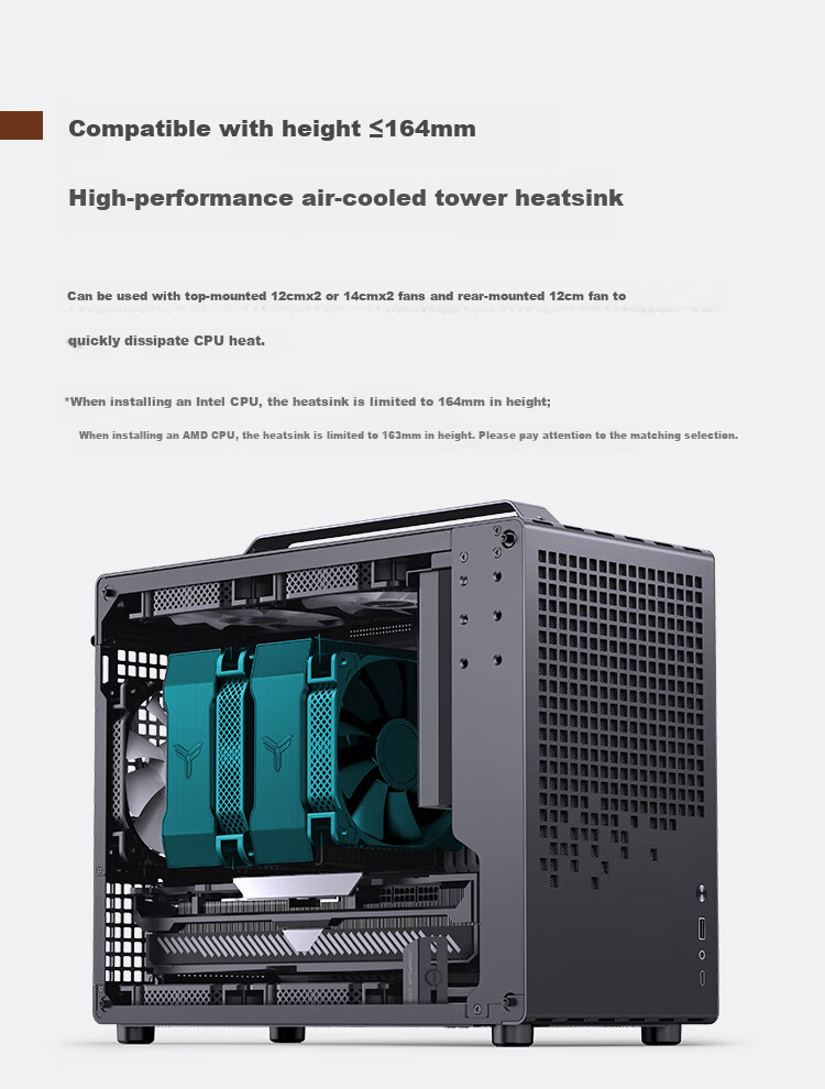 JONSBO Z20 Black MATX Case (Approximately 20L, Detachable Handle, 240mm Radiator Support, 163mm Air Cooling, ATX Power Supply, Long Graphics Card, Type-C) 5