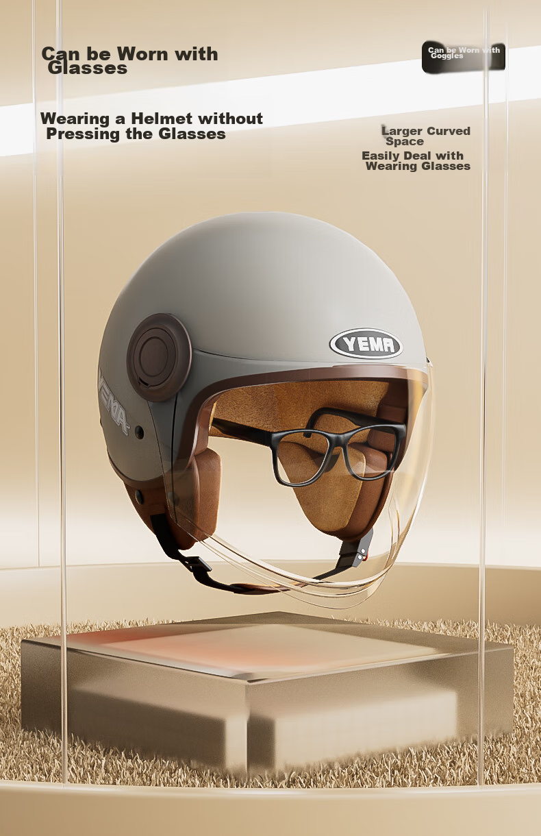 YEMA 3C Certified Class A 611S Motorcycle Helmet for Men And Women, Winter Personalized Retro Cruising Riding Electric Bike Safety Helmet, All-Season Use, Pia Black with Transparent Long Visor + Anti-Fog Sticker 10